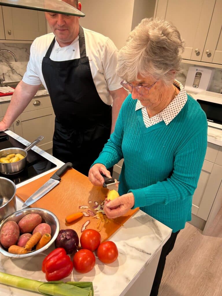 Glamis dining room with fully equipped kitchen at Woodlands Care Home in Aberdeen