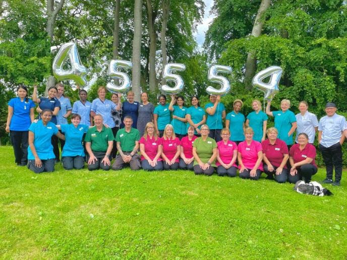 staff posing with balloons to celebrate care inspectorate report